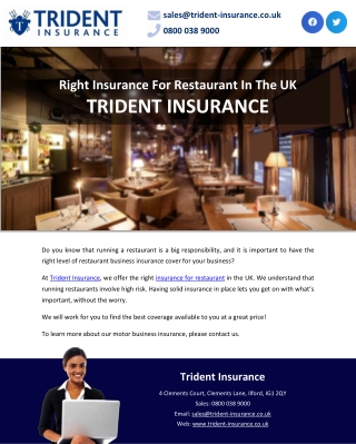 Right Insurance For Restaurant In The UK