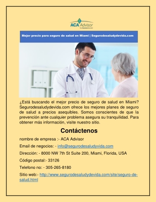 Mejor precio para seguro de salud en Miami | Segurodesaludydevida.com