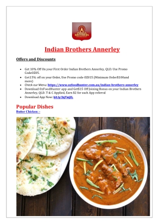 10% Off - Indian Brothers Restaurant Annerley takeaway menu, QLD