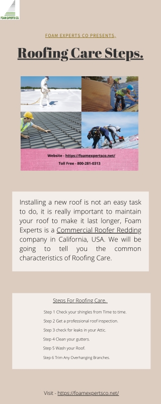 Steps For Roofing Care By Foam Experts Co.