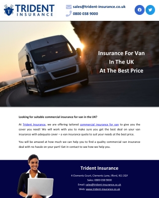 Insurance For Van In The UK At The Best Price