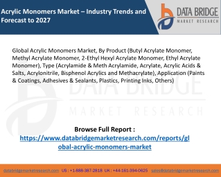 Global Acrylic Monomers Market – Industry Trends and Forecast to 2027