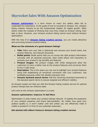 Skyrocket Sales With Amazon Optimization