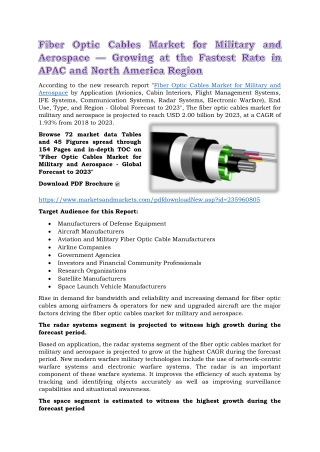 Fiber Optic Cables Market for Military and Aerospace — Growing at the Fastest Ra