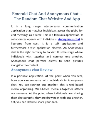 Emerald Chat And Anonymous Chat – The Random Chat Website And App