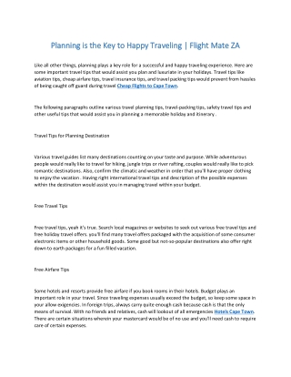 Planning is the Key to Happy Traveling | Flight Mate ZA