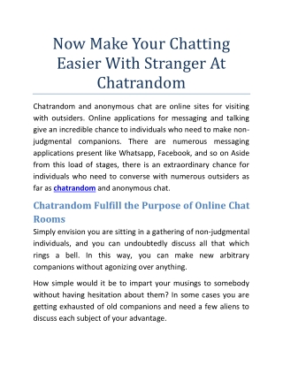 Now Make Your Chatting Easier With Stranger Now With Chatrandom