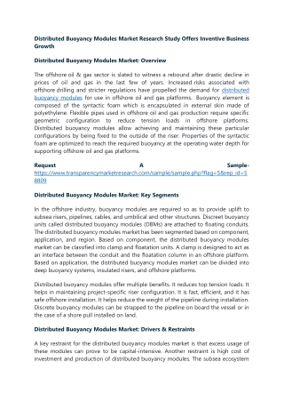 Distributed Buoyancy Modules Market Research Study Offers Inventive Business Gro