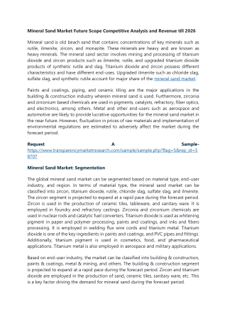 Mineral Sand Market Future Scope Competitive Analysis and Revenue till 2026