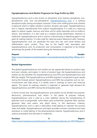 Hypophosphorous Acid Market Progresses for Huge Profits by 2026