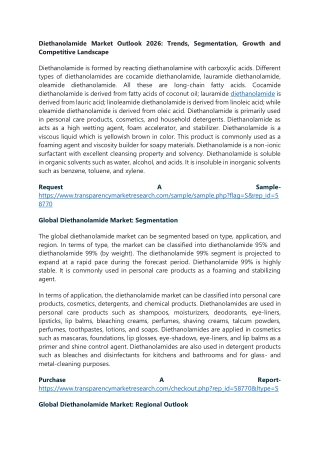 Diethanolamide Market Outlook 2026: Trends, Segmentation, Growth and Competitive