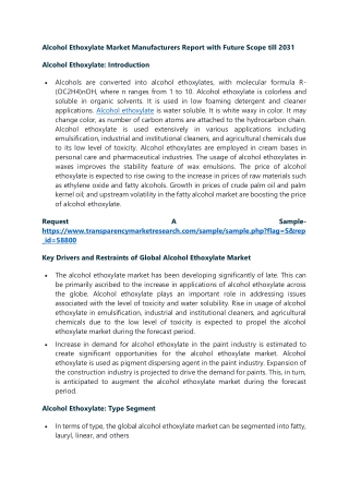 Alcohol Ethoxylate Market Manufacturers Report with Future Scope till 2031
