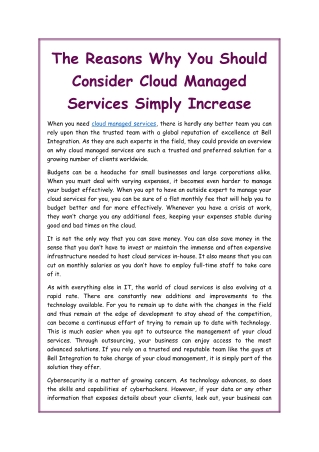 The Reasons Why You Should Consider Cloud Managed Services Simply Increase