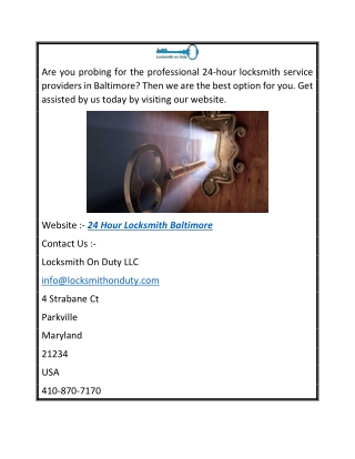 24 Hour Locksmith Baltimore  Locksmithonduty.com