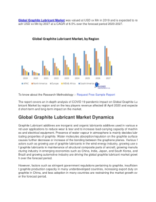 Global Graphite Lubricant Market was valued at USD xx Mn in 2019 and is expected to reach USD xx Mn by 2027 at a CAGR of