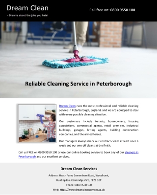 Reliable Cleaning Service in Peterborough