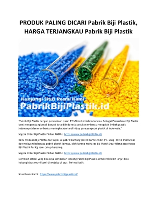 PRODUK PALING DICARI Pabrik Biji Plastik, HARGA TERJANGKAU Pabrik Biji Plastik