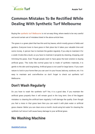 Common Mistakes To Be Rectified While Dealing With Synthetic Turf Melbourne