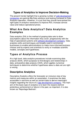 Types of Analytics to Improve Decision