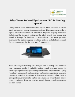 Why Choose Techno Edge Systems LLC for Renting Laptops?
