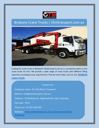 Brisbane Crane Trucks | Otmtransport.com.au