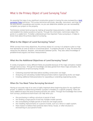 What Is the Primary Object of Land Surveying Tulsa