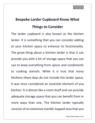 Bespoke Larder Cupboard Know What Things to Consider