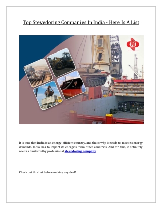 Top Stevedoring Companies In India - Here Is A List