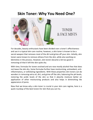 Skin Toner - Why You Need One?