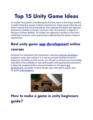 Top 15 Unity Game Ideas