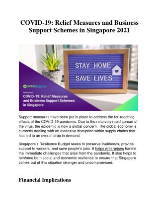 Relief Measures and Business Support Schemes in Singapore 2021