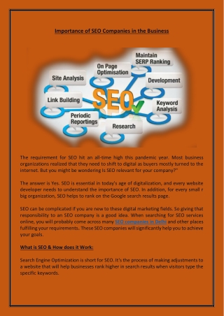 Importance of SEO companies in the business