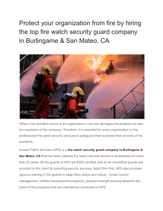 Protect your organization from fire by hiring the top fire watch security guard company in Burlingame & San Mateo, CA