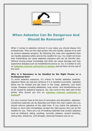 When Asbestos Can Be Dangerous And Should Be Removed