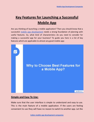 Key Features for Launching a Successful Mobile App