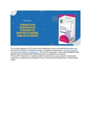 Tenofovir Disoproxil Fumarate, Emtricitabine, and Efavirenz - Teefavir