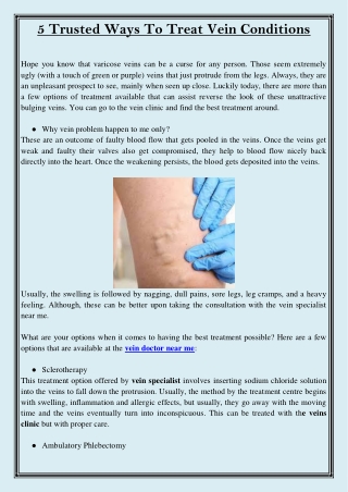 5 Trusted Ways To Treat Vein Conditions