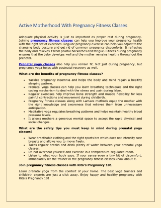 Active Motherhood With Pregnancy Fitness Classes