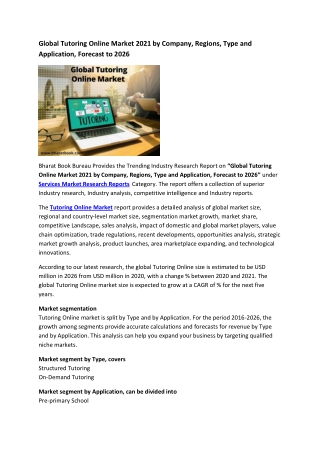 Global Tutoring Online Market Research Report 2021-2026