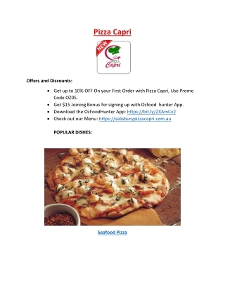 Pizza Capri restaurant menu - 10% off - Salisbury Takeaway, SA