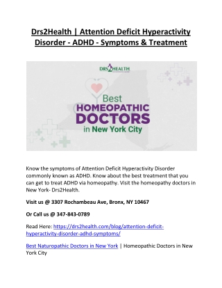 Drs2Health Attention Deficit Hyperactivity Disorder- Symptoms & Treatment