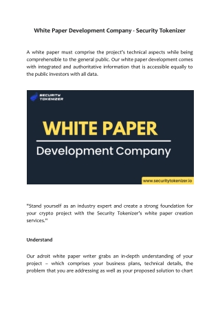 White Paper Development Company - Security Tokenizer