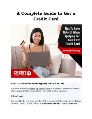 A Complete Guide to Get a  Credit Card