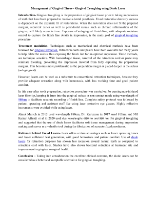 Management of Gingival Tissue - Gingival Troughing using Diode Laser