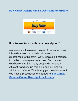 Buy Xanax Generic Online Overnight for Anxiety