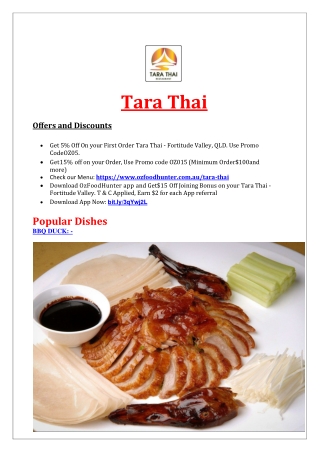 5% off - Tara Thai Restaurant Fortitude Valley Menu, QLD