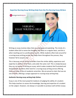 Expertise Nursing Essay Writing Help from the Pro Nursing Essay Writers