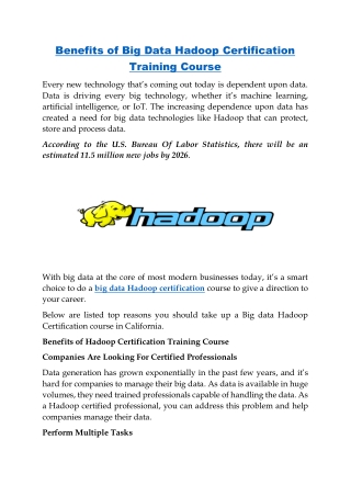 Big Data Hadoop Certification Training Course