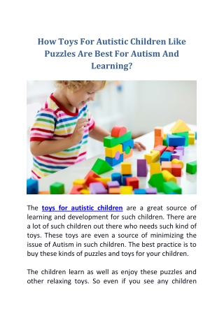 How Toys For Autistic Children Like Puzzles Are Best For Autism And Learning