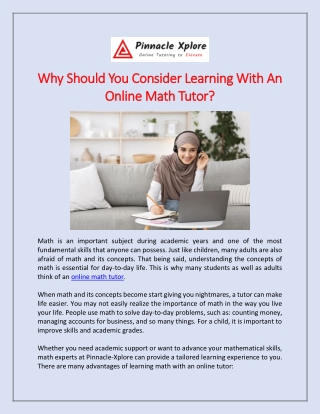 Why Should You Consider Learning with An Online Math Tutor?